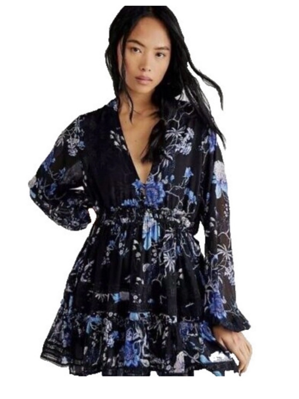 Free People Cherry Blossom Mini Dress in Black Combo- M